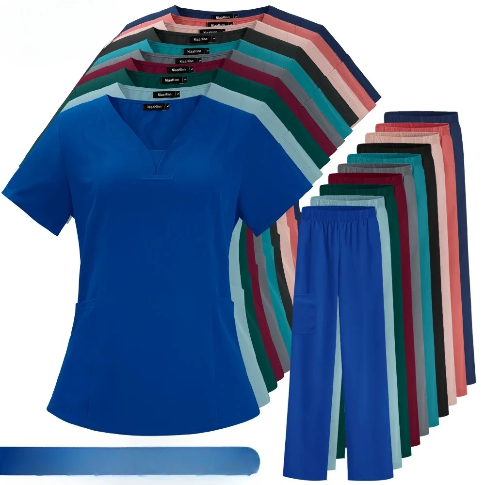 

Nurse Medical Uniform High Quality Pet Grooming Care Workwear Set Scrubs Operating Room Surgical Gown Short Sleeve Elastic Pants