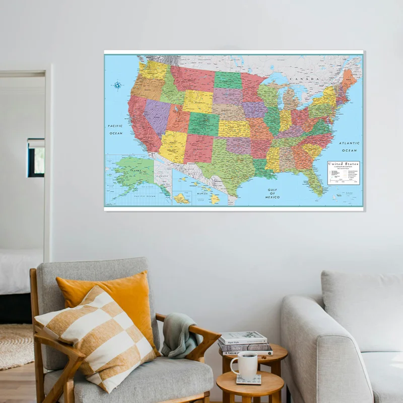 Mapa świata i mapa USA Zestaw plakatów w języku angielskim Vintage Wiszący obraz na płótnie Dekoracja ścienna Plakat Klasyczne szkolne artykuły biurowe podróżne