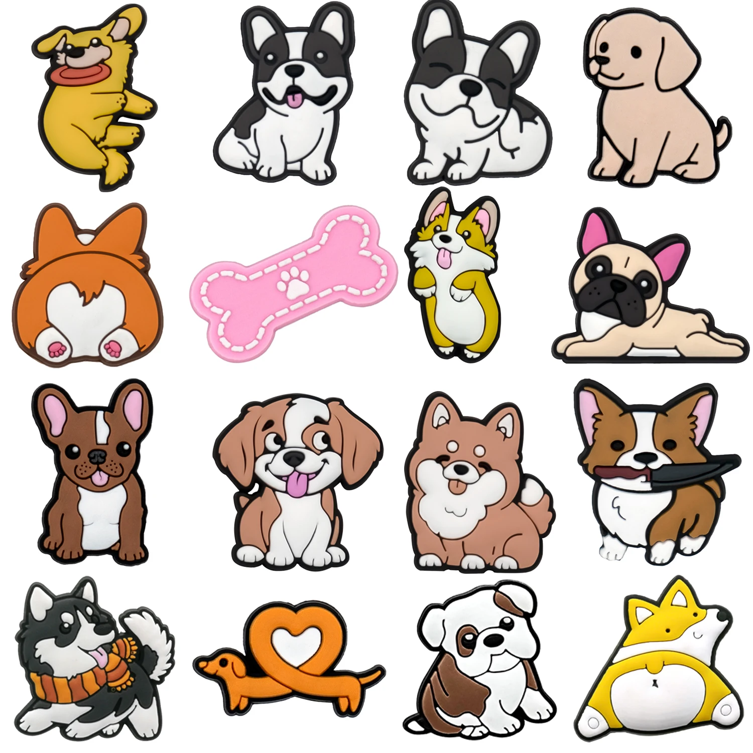 1/16pcs Cute Dog Shoe Charms for Women Girls Corgi Husky Dachshund Shoe Accessories Decoration Pink Bone Pin Clog Jeans Kids
