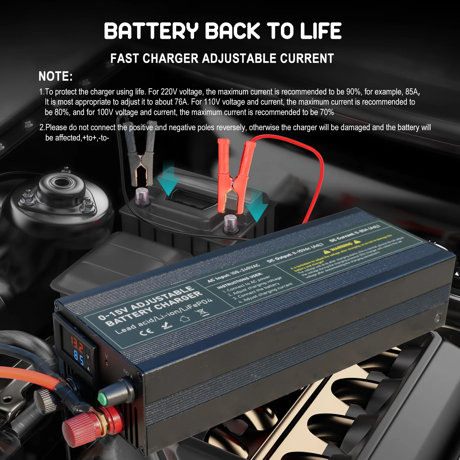 12v Battery Charge 60A/85A/100A Lifepo4 Battery Charger Fast Charge Lithium Battery Charger14.6V Battery Adapter