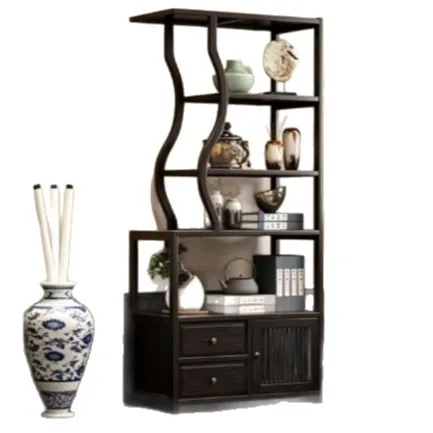 LMM solid wood tea storage rack tea set storage display cabinet tea room handicraft ornament shelf