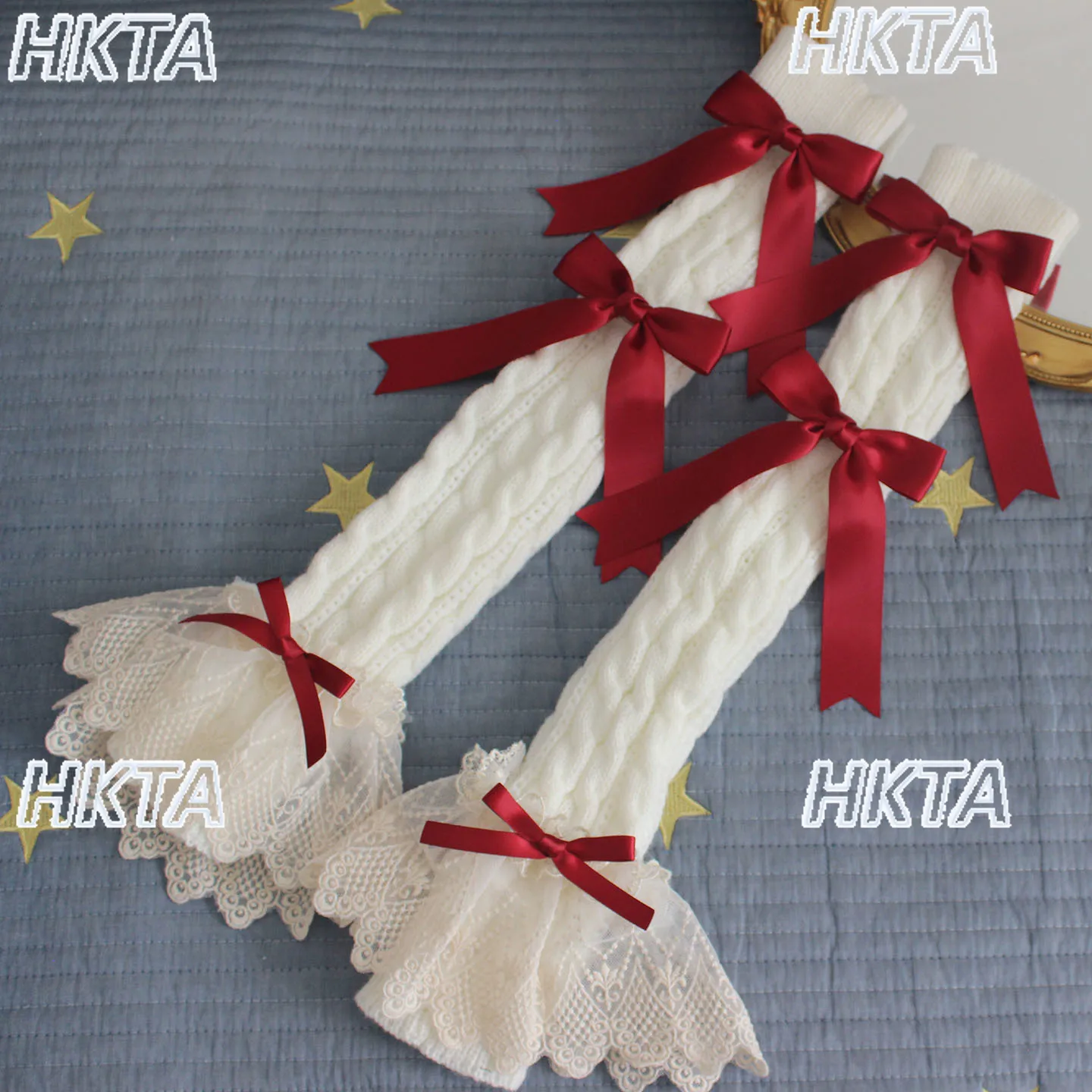 Dulce 2025 Otoño Invierno nuevo cálido tejido calentador de brazo largo Lolita manga de mano lazo de encaje blanco Oversleeve accesorios de ropa mujeres