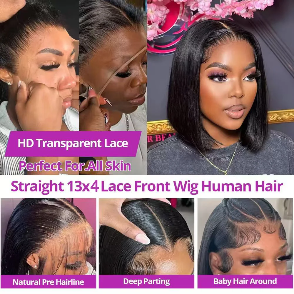 250 Density 40 Inch Bone Straight Human Hair Lace Frontal Wigs 13x4 HD Lace Front Human Hair Wigs PrePlucked For Women
