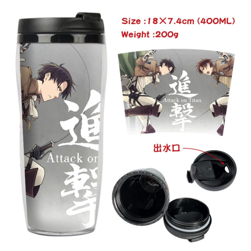 

Anime Water Cup Attack on Titan Eren Mikasa Armin Levi Students Cartoon Sport Boys Girls School Heatproof Plastic Cups Bottle