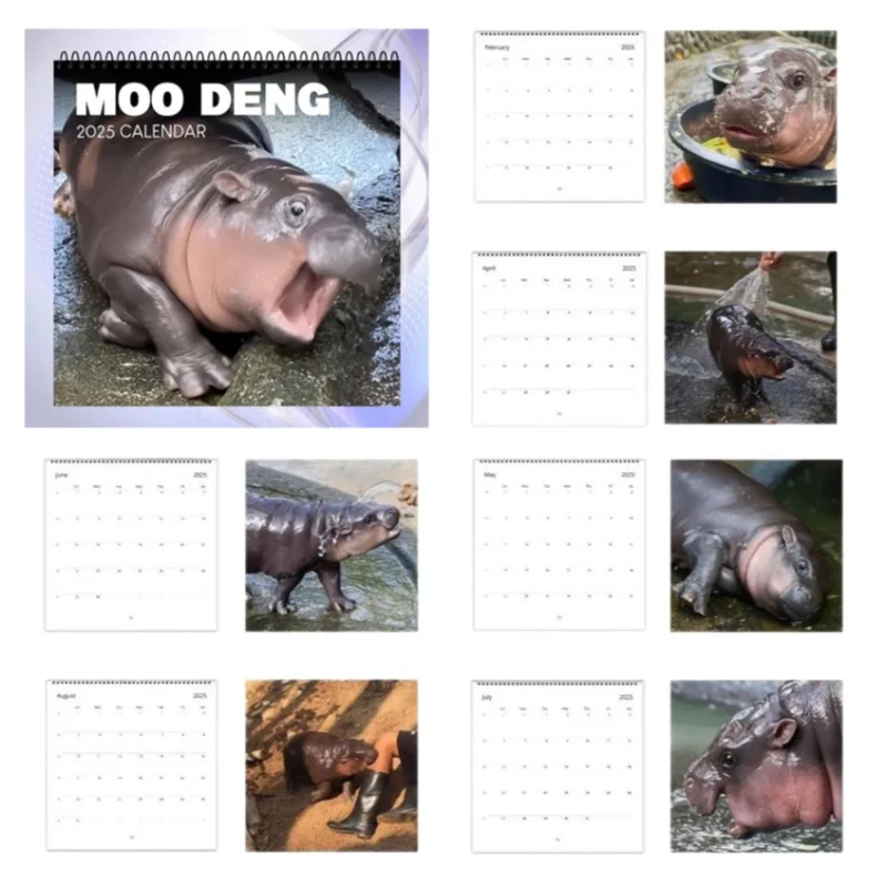 Kalendarz hipopotamowy 2025 wiszący codzienny tygodniowy planer miesięczny trwały kalendarz ścienny domowy nowoczesny pulpit Calenda