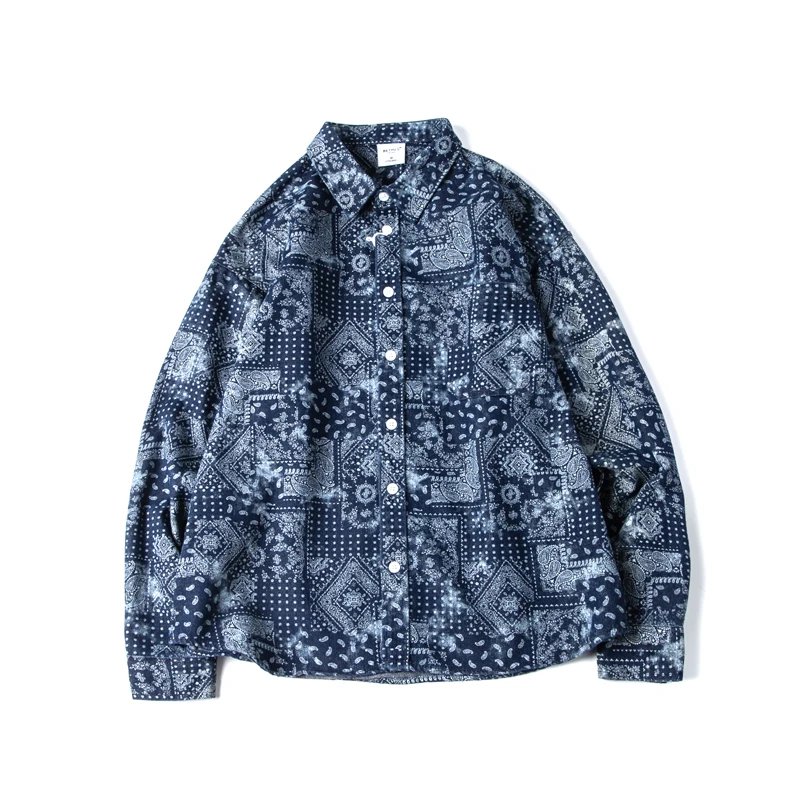 

Retro Japanese Style Long Sleeve Cotton Washed Floral Print Casual Workwear Shirt for Men Spring Autumn Loose Fit Youth Trend