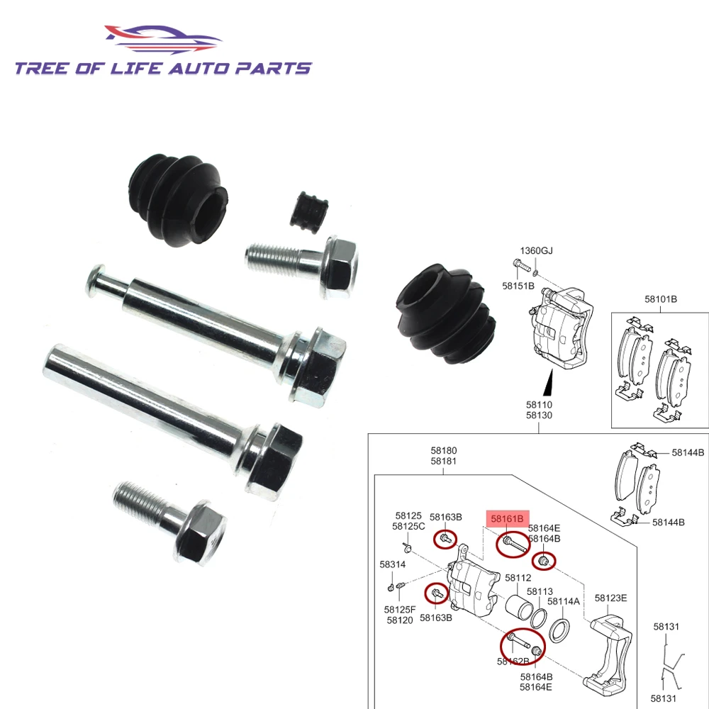 Front Brake Caliper Guide Slider Pin Kits For Hyundai I40 Kona Sonata Tucson Veloster Kia Soul Optima K5 58161-1H000 58162-1H000