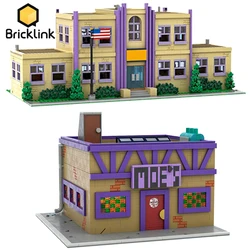 Bricklink City House Anime Simpsoned Modular Moe's Tavern and Springfield Elementary School Architecture Building Blocks Toys