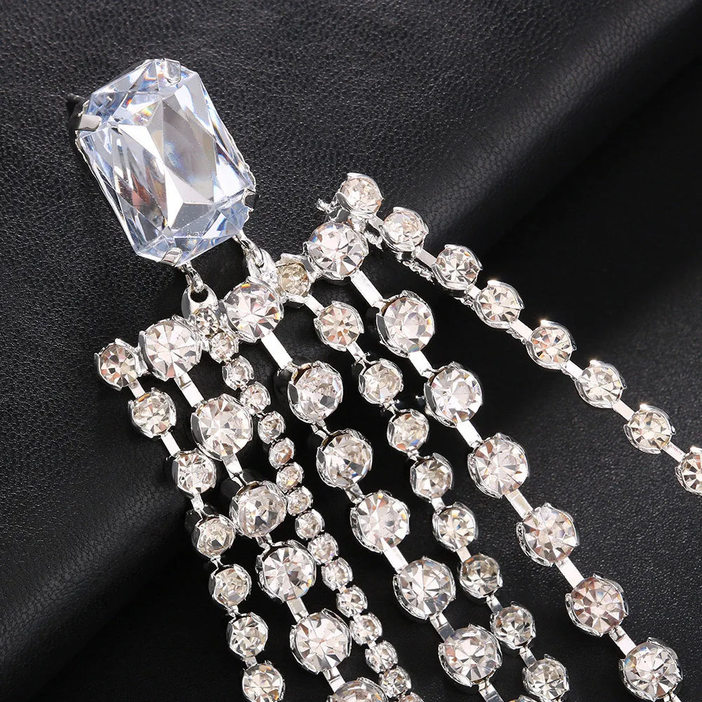 Bridal Tassel Exaggerated Earrings for Women Wedding Accessories Fringe Rhinestone Big Dangle Earrings Fashion Brincos Jewelry