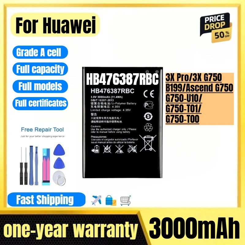 

HB476387RBC for Huawei 3X Pro/3X G750/B199/Ascend G750/G750-U10/G750-T01/G750-T00 Phone Battery Replacement Bateria with Tools