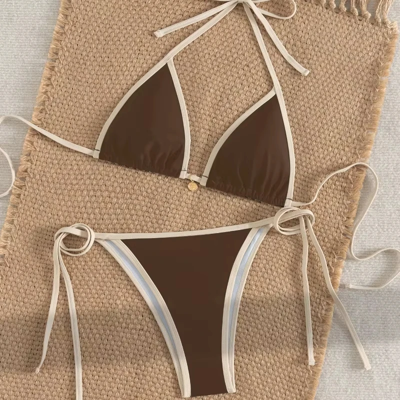 

2026 New Arrival Women's Two Piece Swimsuit with Color Blocking Tie Side Cross Back Swimwear for Beach Pool Sexy Bikini Set