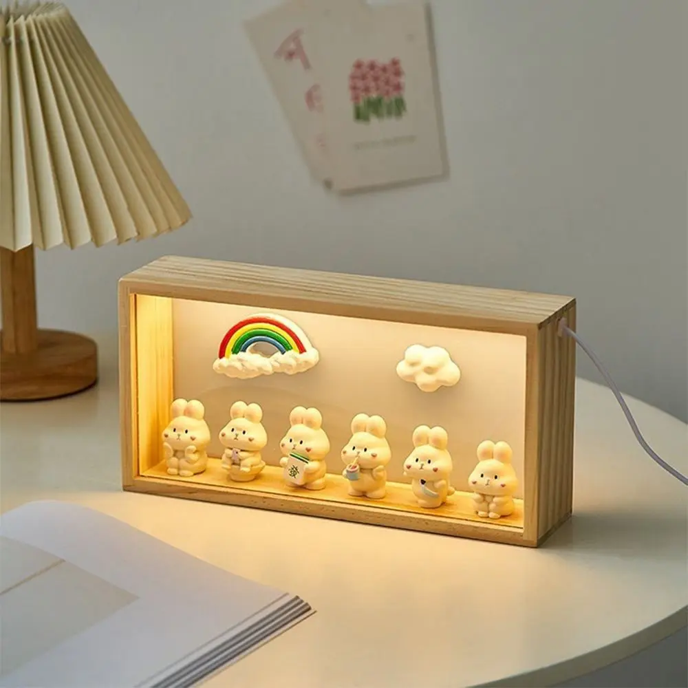 

Crafts Creative Shadow Box Frame Rectangle DIY 3D Picture Frame Empty Transparent Wood Nightlight Show Case Home Ornament