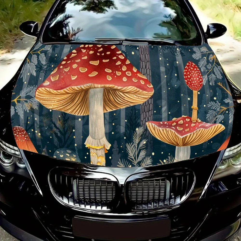 

Vivid Mushroom Woodland Art Car Hood Vinyl Wraps Sticker, Car Engine Decal, Waterproof Self-adhesive Car Packaging Cover, Univer