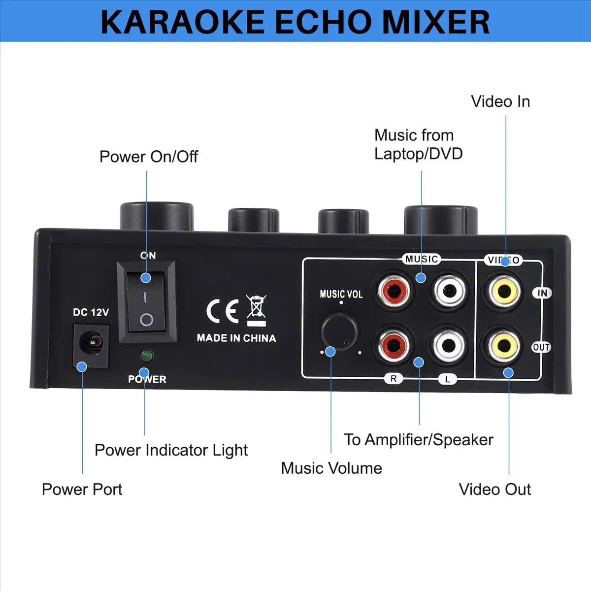 

Portable Dual Mic Inputs Audio Sound Mixer For Amplifier & Microphone Karaoke Ok Mixer Black Us Plug