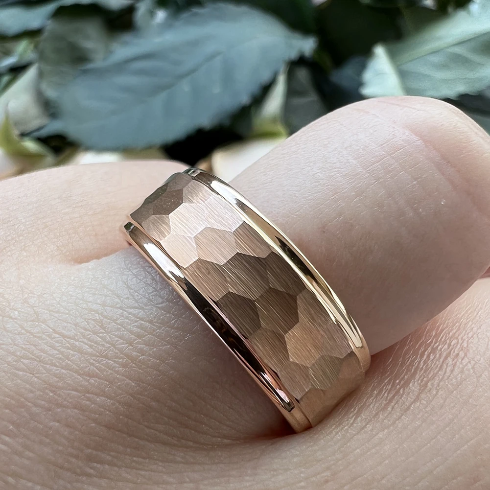 8mm Tungsten Carbide Ring Engagement Wedding Band Hammered Men's Women's Couple's Anniversary Fashion Jewelry