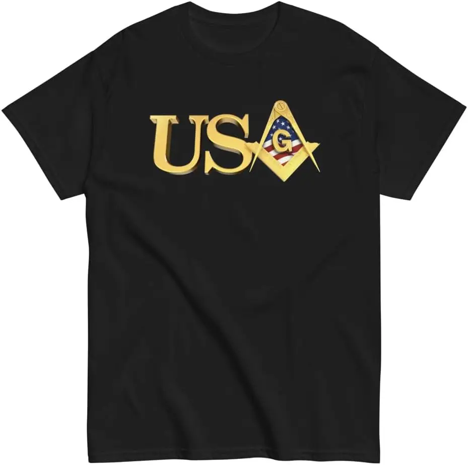 USA American Flag Square & Compass Masonic T-Shirt, Freemason Square & Compass Shirt, SM-5XL