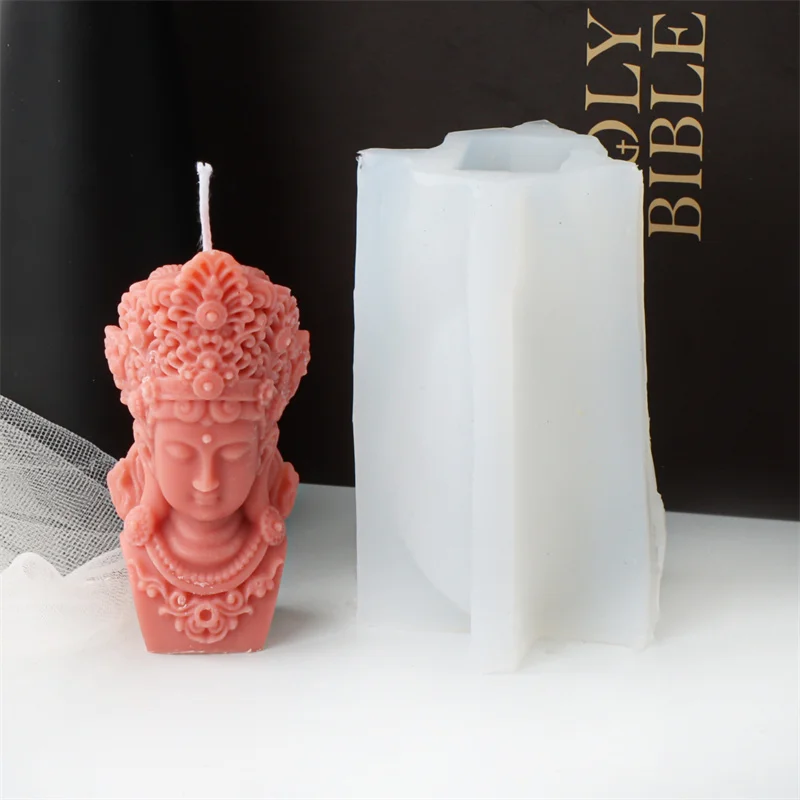 3D Guanyin Buddha Statue Candle Silicone Mold DIY Handmade Abstract Meditation Tathagata Buddha Mold Gypsum Making Home Decor