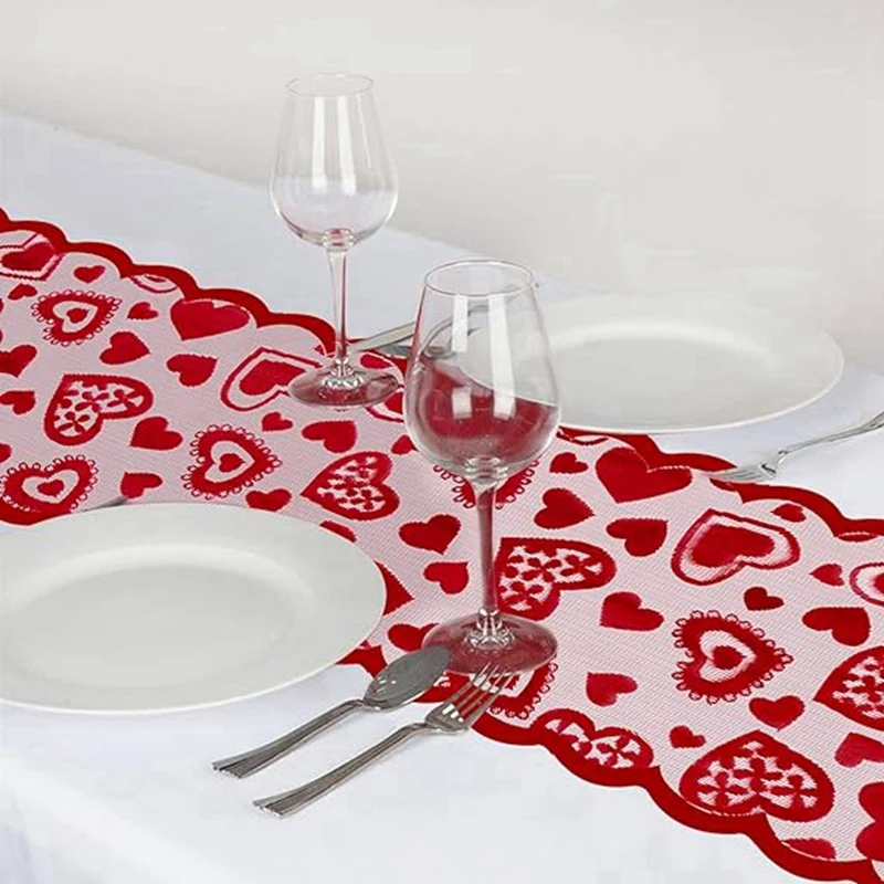 Red Lace Table Runner 13 X 72Inch, Wedding Valentines Day Romantic Heart Table Runner