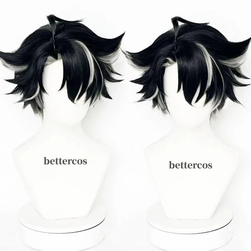 NewWriothesley Cosplay Wig Fontaine 30cm Black Gradient Gray Wigs Heat Resistant Synthetic Wigs Party Wig + Wig Cap2025