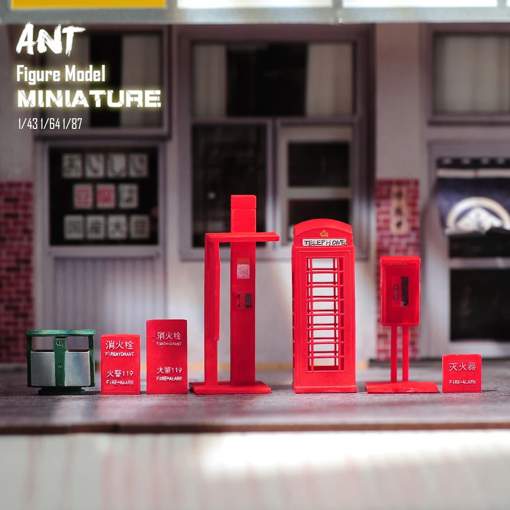 

Miniature Model 1/43 1/64 1/87Telephone Booths Public&Medical Garbage Bin Management Station Unpainted Model Toy View Decoration