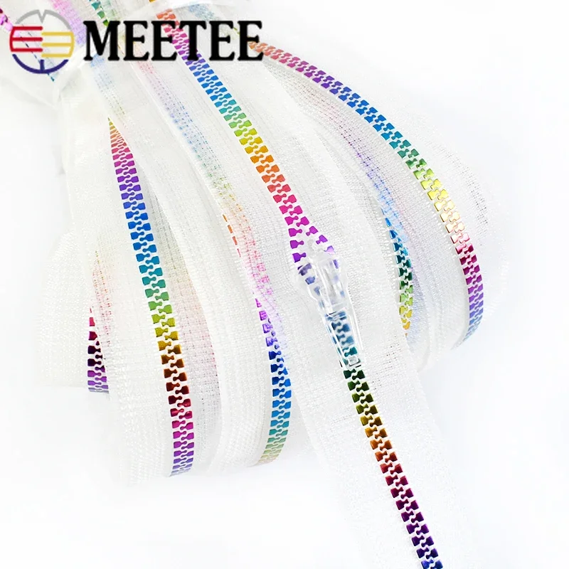 

2/5/10Meters 5# Resin Zipper Tape Transparent Rainbow Decorative Zip with Zippers Slider Puller Clothes Zips Sewing Accessories