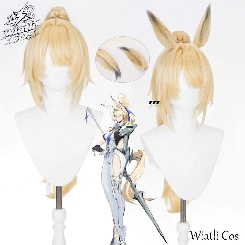 Perruque de cosplay Sigrid De L'Azur du jeu Zenless Zone Zero, cheveux longs jaune clair en queue de cheval, avec oreilles, pour femme, Halloween