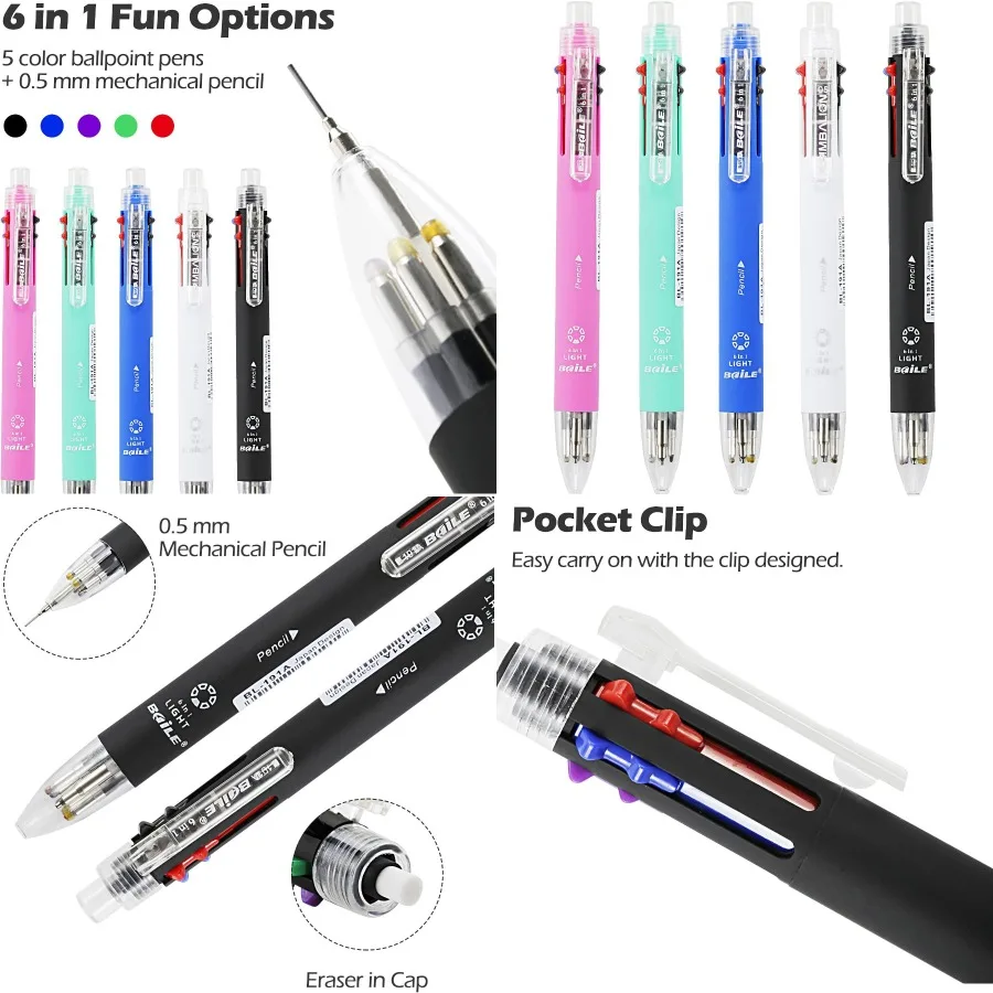 

Многофункциональные шариковые ручки 6 в 1, 5 цветов, шариковая ручка с двумя наконечниками 0,7 мм и механическим карандашом 0,5 мм для офиса S