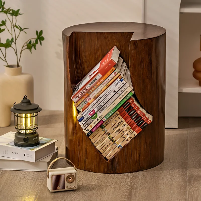 Wabi Sabi Side Table Mid Century Small Coffee Table Creative Wood Stump Storage Nordic Bookcase Side Cabinet Living Room Sofa