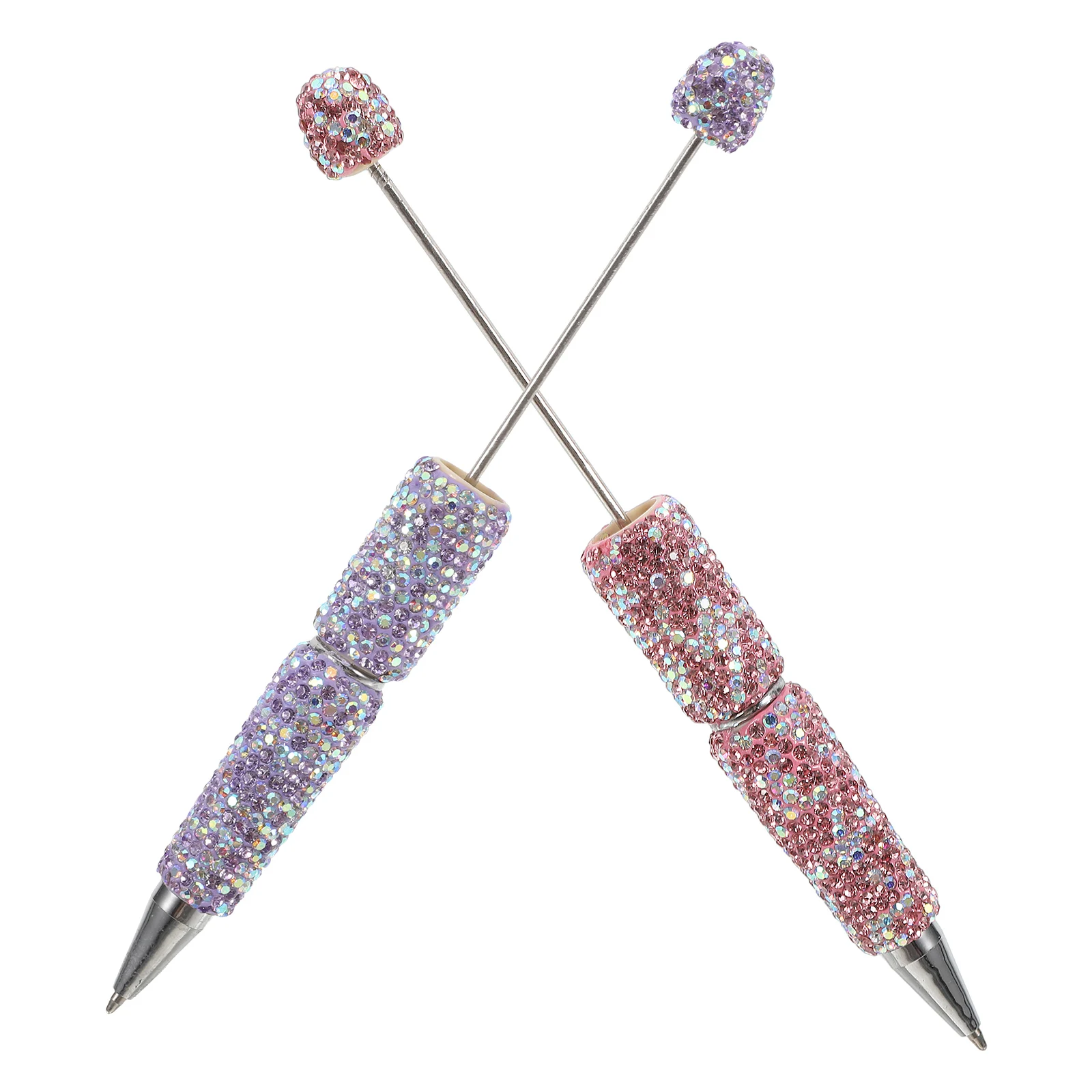 

2pcs Beadable Pens Glitter Sparkly Rhinestone Fancy Women Unique Design Smooth Writing Office Versatile Present