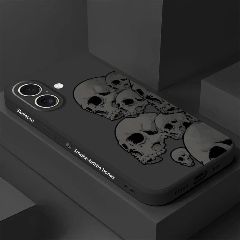 

Dark Skeleton Phone Case For iPhone 16 16e 15 14 13 12 11 X XR XS Plus Pro Max Mini Silicone Cover