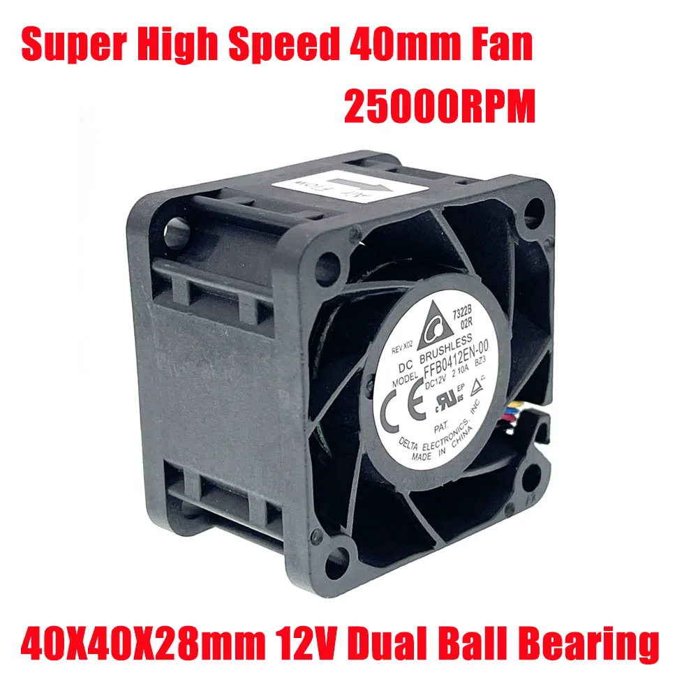 Nowy bardzo wysokie prędkości 40mm 4cm wentylator chłodzący, dla Delta FFB0412EN-00 40X40X2 8mm podwójne łożysko kulkowe 12V 25000 obr/min 1U 2U chłodzenie serwera