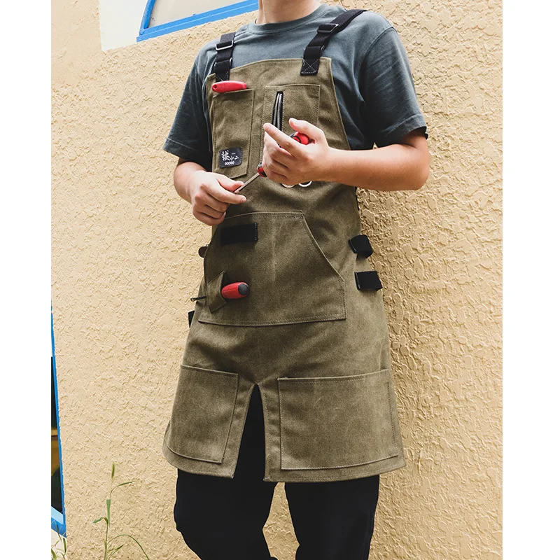 

Custom Logo Printable Denim Canvas Apron Unisex Outdoor Workwear Gardening Hairdressing Painting Waist Protective Cover