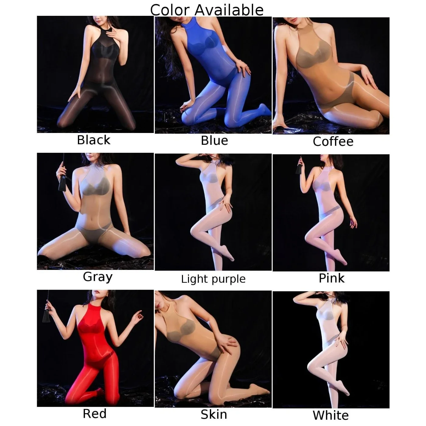 Silky Ultra-Thin Horse Oil Women Halter Neck Bodystockings Jumpsuit Bodysuit