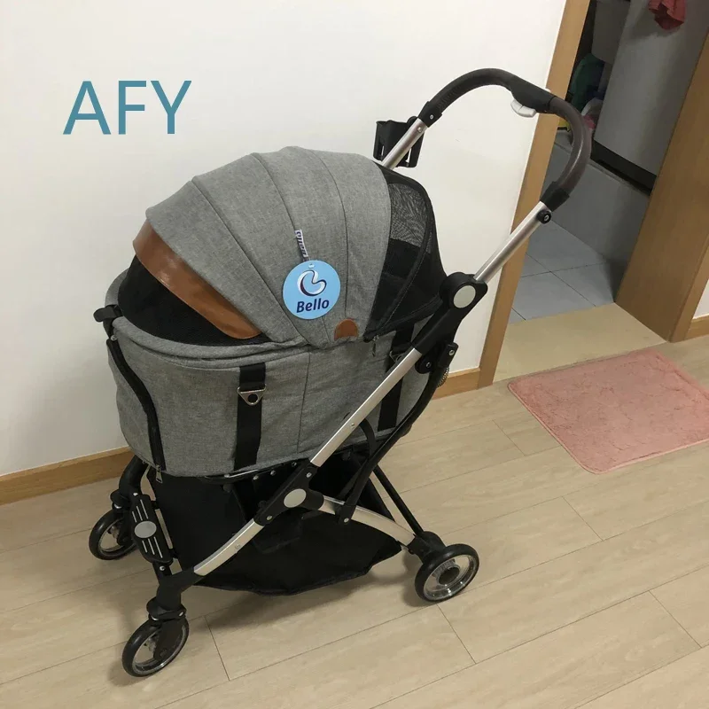 Nordic Small Medium Pet Stroller for Corgi Cat Dog Hand Push Rescue Stroller for Going Out Travel Car Bag Separation Foldable