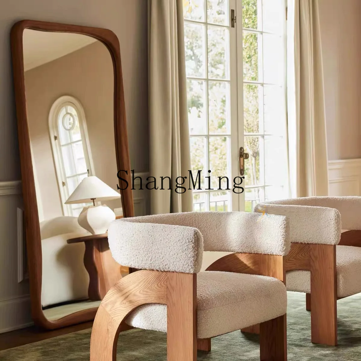 

ZYY all-solid wood tempered full-body mirror home bedroom living room full-length mirror clothing store fitting mirror