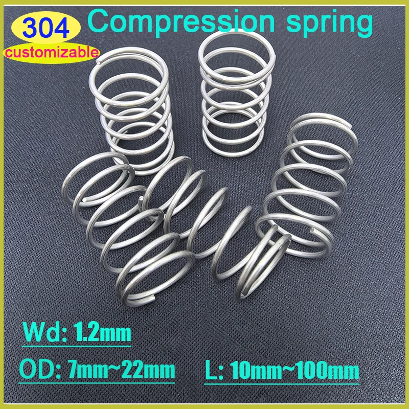 Wire Diameter 1.2mm 10 Pcs 304 Stainless Steel Micro Small Compression Spring OD:7mm-22mm L: 10mm~100mm  Customizable