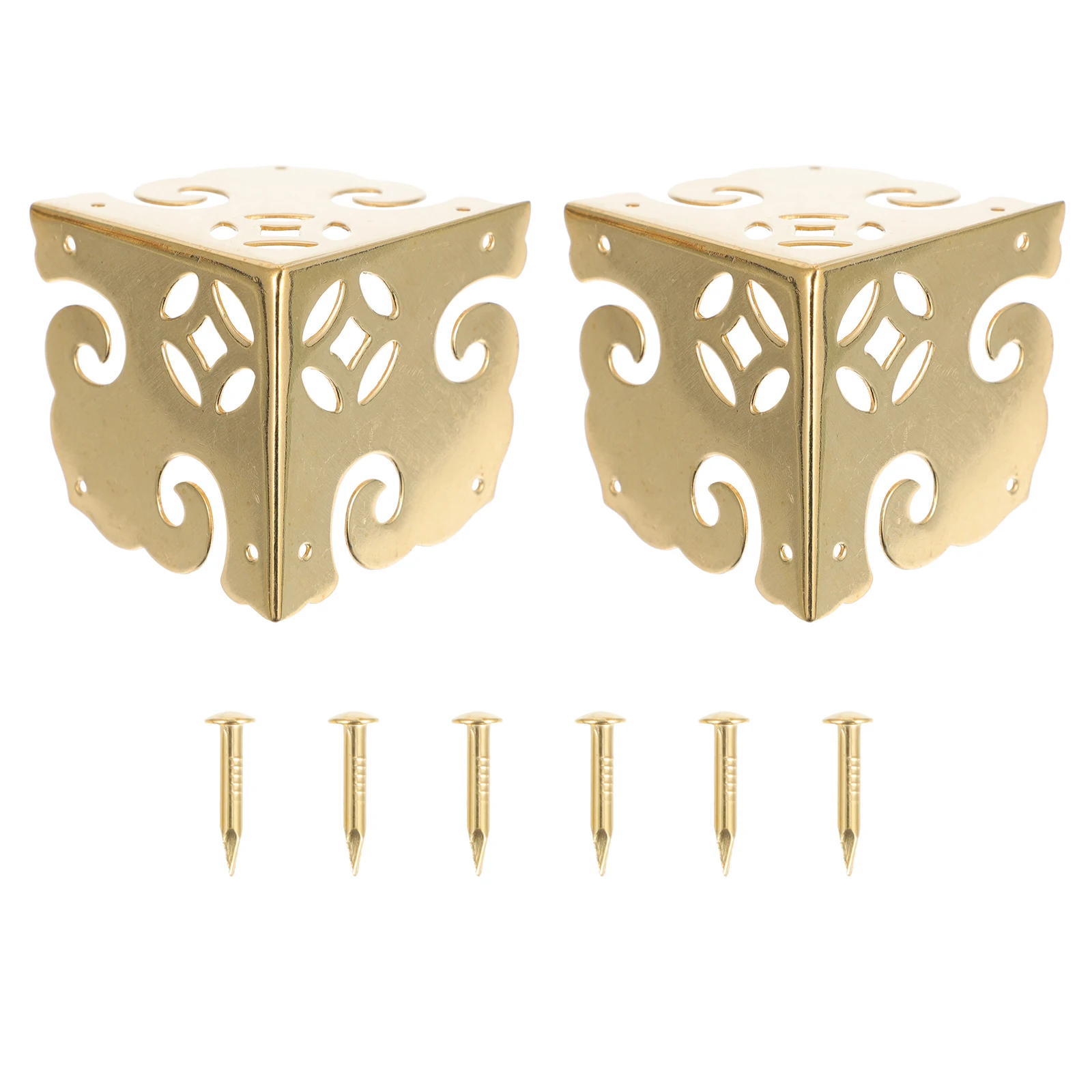 

2 Sets Copper Corner Protectors for Wooden Box Durable Rust Proof Hollow Design Jewelry Gift Storage Box Table