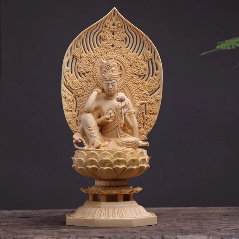 solid wood carving Ruyi six-armed Guanyin Bodhisattva Statue，Wooden hand-carved Buddha statue，Chinese Home Feng Shui Statue