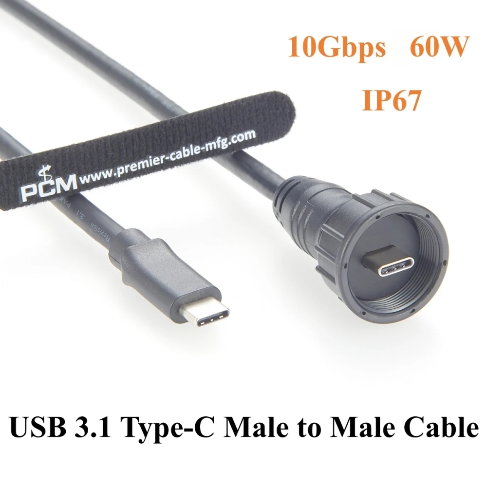 

IP67 USB 3.1 Type C Male to Male Extension Cable 10Gbps USB 3.1 Gen2 C Threaded Recessed Cable for Data Transfer & Charging