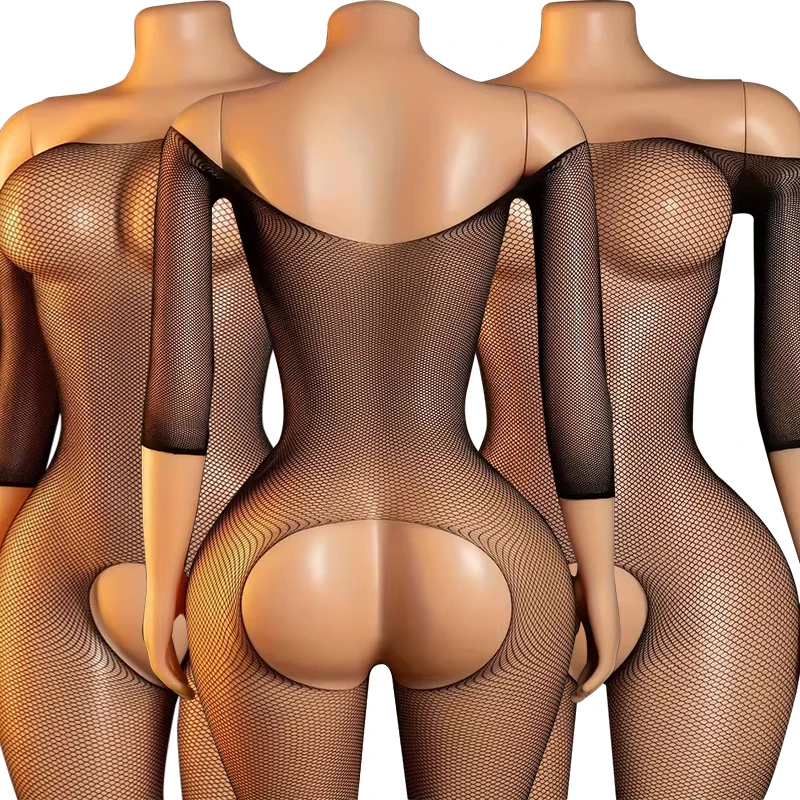 Porn Crotchless Underwear Women  Costumes Fishnet Hollow Bodystocking Cosplay Uniform  Mesh Transparent Lingerie Sets