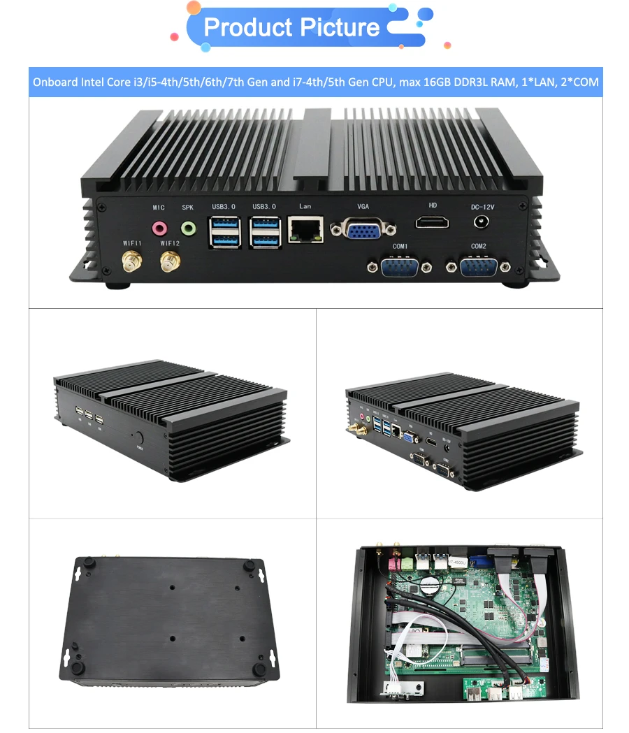 كمبيوتر صناعي بدون مروحة Core i7-8550U 10610U 2x RS232 COM HD VGA شاشة مزدوجة Windows 10 Home Office كمبيوتر صغير سطح المكتب TDP 15W