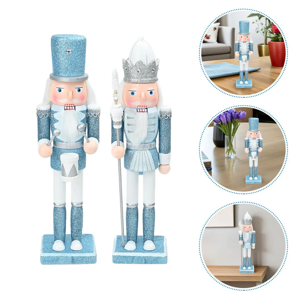 

2Pcs Christmas Nutcracker Wooden Blue Drummer Soldier Moderate Size Holiday Decoration for Shelves Tables Festive Xmas Party