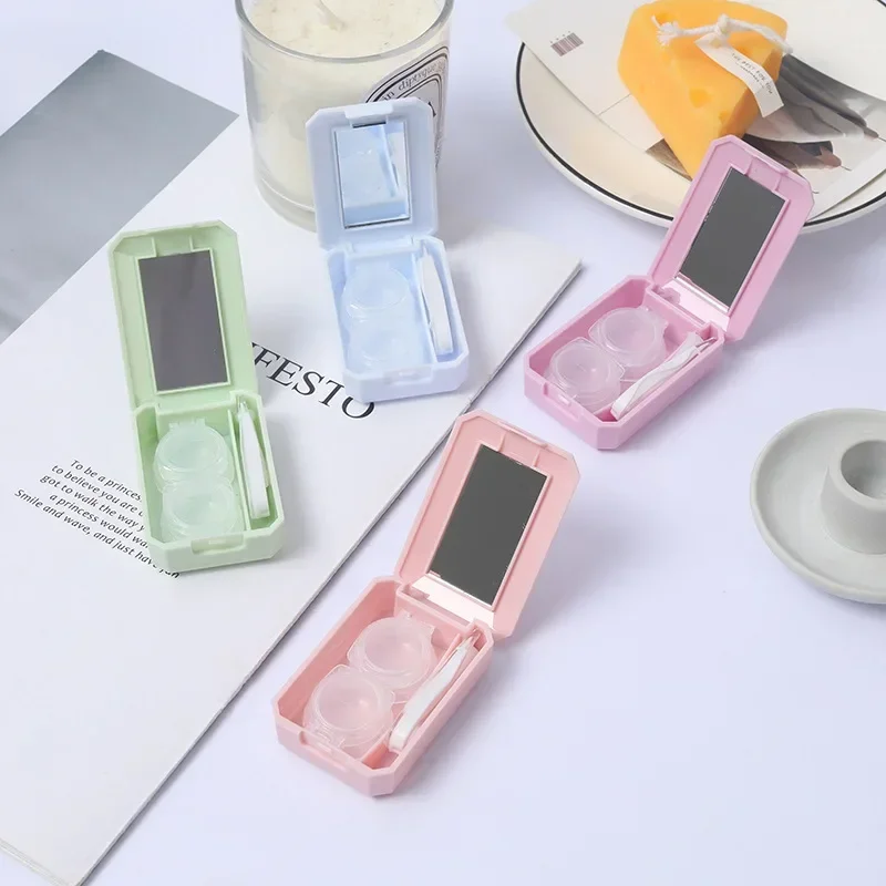 Square Cartoon Myopia Contact Lens Case Cute Double Case Contact Lens Storage Companion Box Mini Portable Care Box