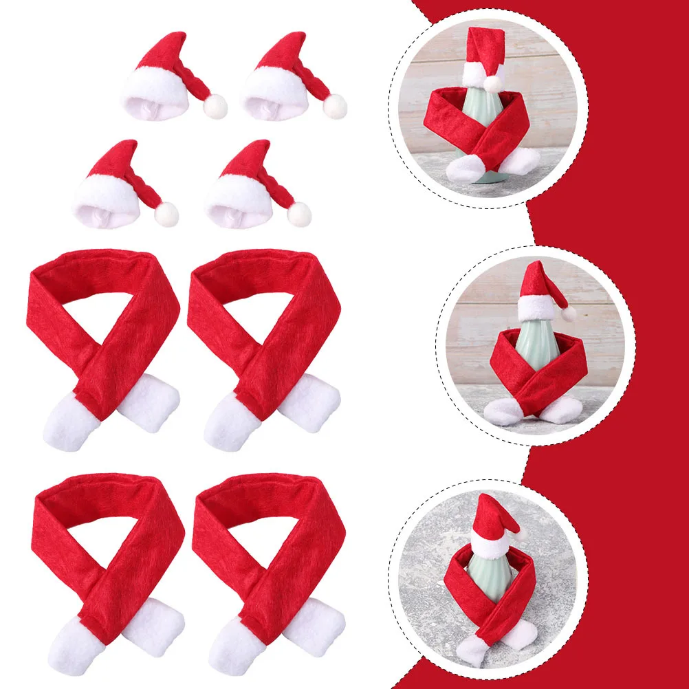 

8Sets Christmas Wine Bottle Hats Scarfs Xmas Party Decorations Festive Holiday Table Adornment Wine Hats Xmas Bottle Scarfs
