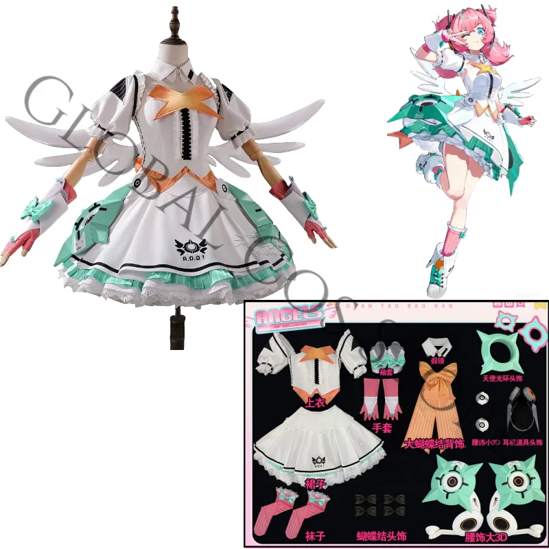 Aria Cosplay Costume Angels of Delusion White Magical Girl Dress Green Layered Skirt Accessories and Wig Game Zenless Zone Zero view 4