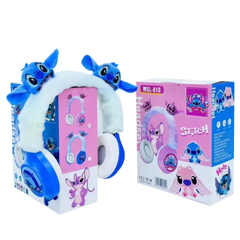 New Disney Stitch Wireless Bluetooth Headphones MSL-810 HIFI Stereo Sound Plush Headsets with Mic Kids Gifts Anime Cartoon