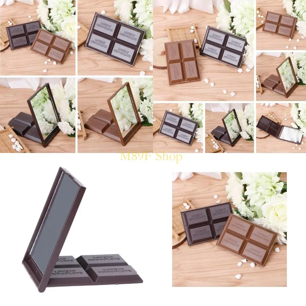 M89F Chocolate Cookie Shaped Square Pocket Mirror Mini Foldable Makeup Mirror