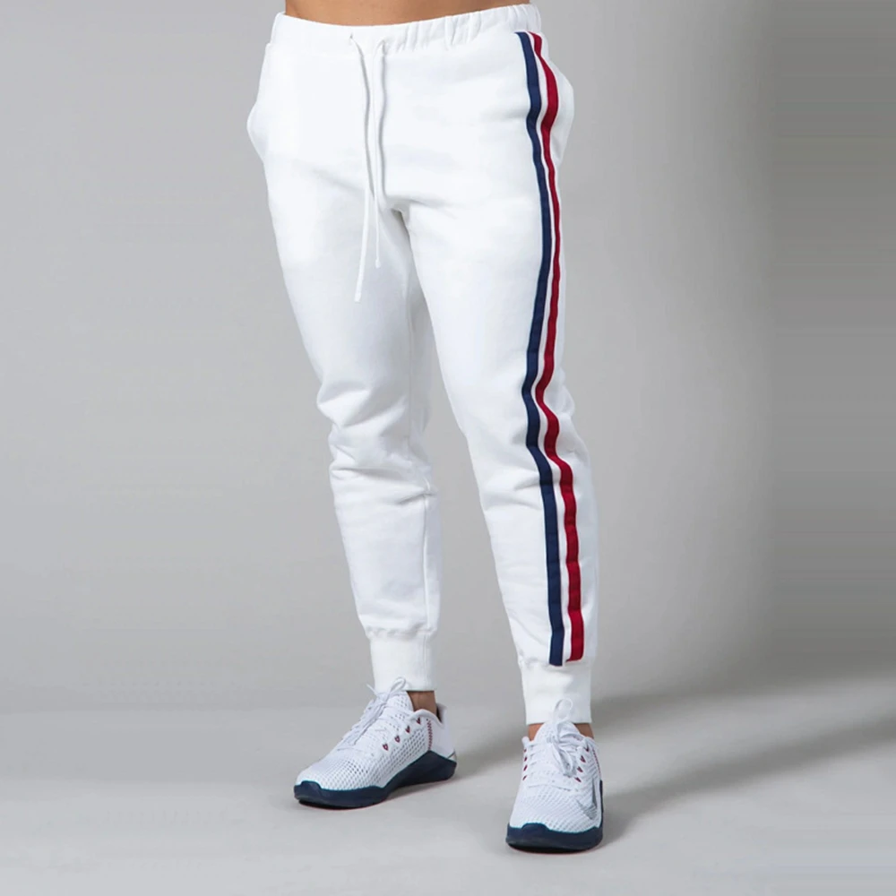 Men Running Sweatpants Cotton Side Striped Skinny Joggers Pants Gym Fitness Sports Trousers Male Bodybuilding Casual Tracksuit