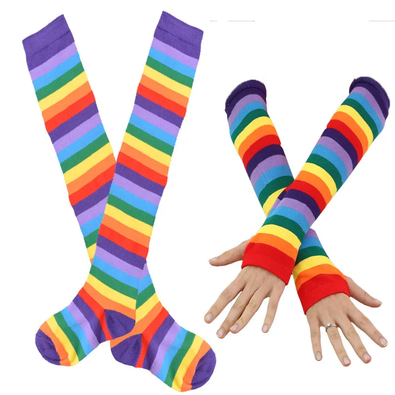 Women's Stockings Cotton Christmas Halloween Rainbow New Stripe Knee Master Socks Set Cosplay Stage Performance Free Wholesale