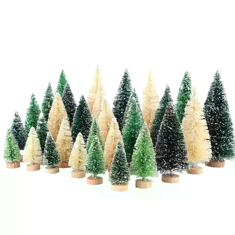 Mini Artificial Christmas Tree Snow Frosted Finish Natural Wooden Base Tiny Xmas Ornament for Bookshelf Countertop Holiday Deco